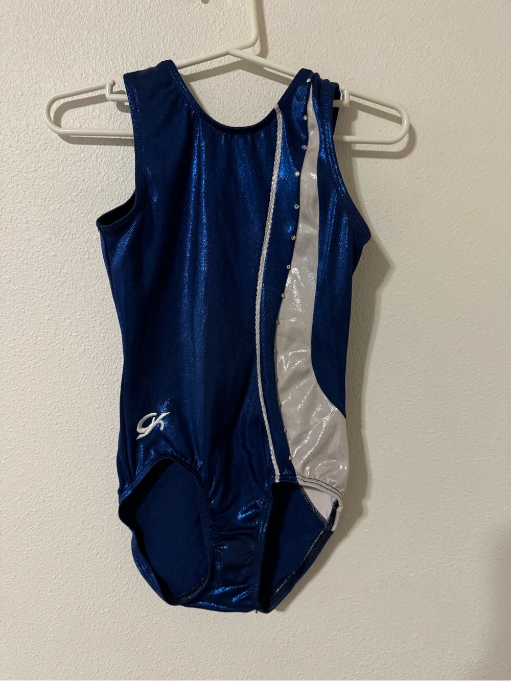 GK Elite Competition Blue White Rhinestones Tank Leotard-Child Medium